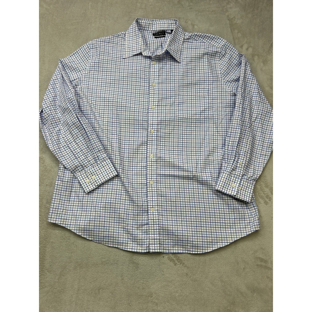 Lauren Ralph Lauren Button Down Shirt Men 19 36/37 Blue Purple Check Tall Fitted